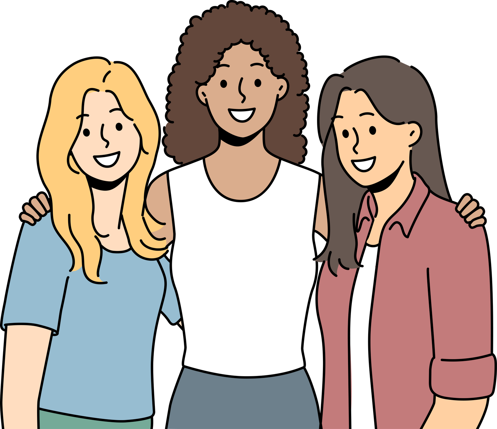Smiling multiracial women posing together