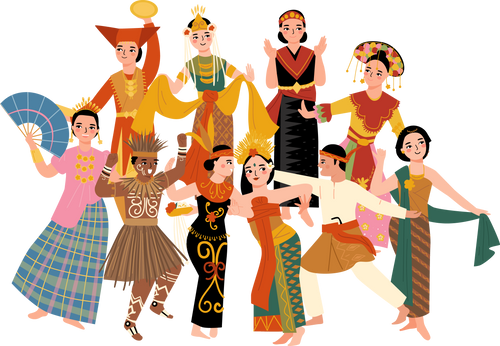 group of Indonesian dancer cartoon illustration